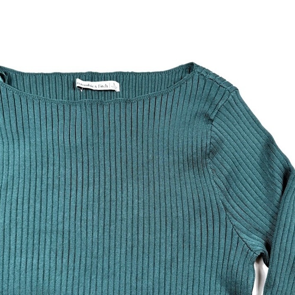 Abercrombie & Fitch Womens Ribbed‎ Boat Neck Sweater Teal Green Long Sleeve L